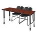 "Kee 60"" x 30"" Height Adjustable Mobile Classroom Table in Cherry & 2 Zeng Stack Chairs in Black - Regency MT6030CHAPCBK44BK"