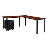 "Kee 72"" Single Pedestal L-Desk w/ 42"" Return, Cherry/Black - Regency MLSPM722442CHBPBK"