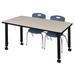 "Kee 48"" x 30"" Height Adjustable Mobile Classroom Table in Maple & 2 Andy 12-in Stack Chairs in Navy Blue - Regency MT4830PLAPCBK45NV"