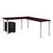 "Kee 72"" Single Pedestal L-Desk w/ 42"" Return, Mahogany/Chrome - Regency MLSPM722442MHBPCM"