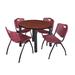 "Kee 36"" Round Breakroom Table in Cherry/ Black & 4 'M' Stack Chairs in Burgundy - Regency TB36RNDCHBPBK47BY"