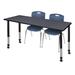 "Kee 60"" x 24"" Height Adjustable Mobile Classroom Table in Grey & 2 Andy 18-in Stack Chairs in Navy Blue - Regency MT6024GYAPCBK40NV"