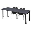 "Kee 66"" x 24"" Height Adjustable Mobile Classroom Table in Grey & 2 Andy 12-in Stack Chairs in Black - Regency MT6624GYAPCBK45BK"