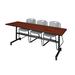 "Kobe 84"" Flip Top Mobile Training Table in Cherry & 3 Zeng Stack Chairs in Grey - Regency MKFT8424CH44GY"