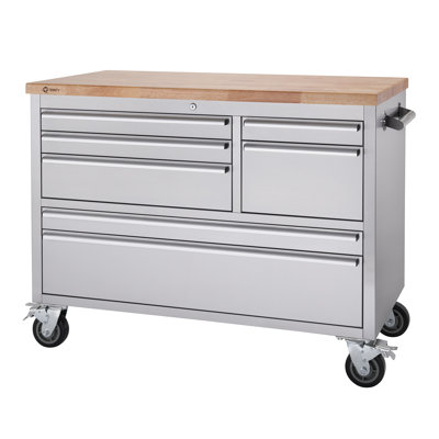 WFX Utility™ 7-Drawer 48"W Butcher Block Top Workbench Wood/Stainless Steel in Brown/Gray/White, Size 37.0 H x 48.0 W x 26.0 D in | Wayfair