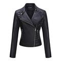 Bellivera Women’s PU Leather Jacket, Biker Jacket with Zip Pockets, Short Jack for Autumn, Zip Frount, Spring, Black, XXL