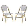 Salcha Indoor-Outdoor French Bistro Stacking Side Chair in Grey/White/Light Brown (Set of 2) - Safavieh FOX5210G-SET2