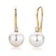 Miore pearl and diamond drop hook earrings in 18 kt 750/1000 yellow gold with white freshwater pearl 9 mm with 0.06 ct brilliant cut diamonds
