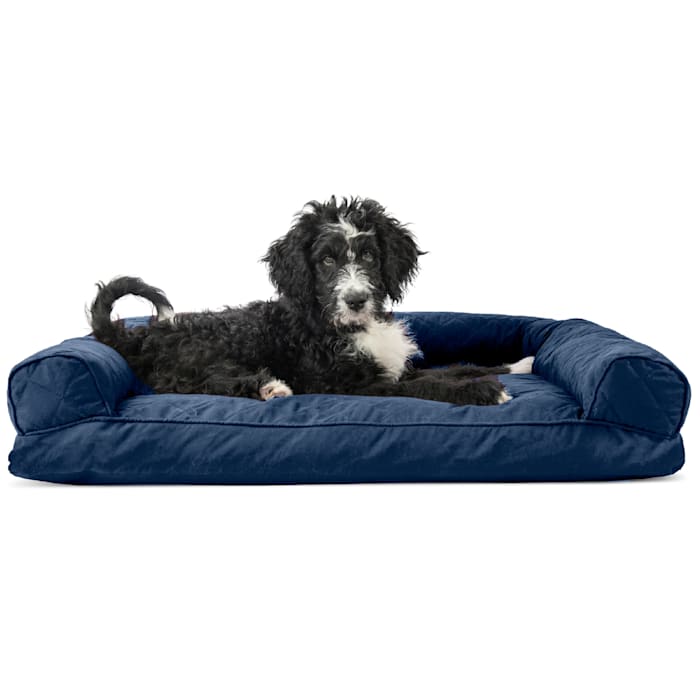 "Quilted Pillow Sofa Dog Bed, 36"" L x 27"" W, Navy, Large, Blue"