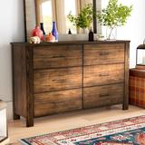 Wrigley 6 Drawer Double Dresser w/ Mirror Wood in Brown Laurel Foundry Modern Farmhouse® | 36 H x 59 W x 16.5 D in | Wayfair