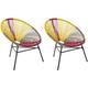 Gartenstuhl 2er Set Rot Gelb Beige Polyrattan Spaghetti-Optik Modern Mexikanischer Stil Outdoor