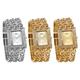 JewelryWe Womens Simple Square Dial Quartz Watch Rhinestone Gold Tone Case Chain Band Wrist Watch(3PCS)