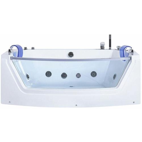 Whirlpool-Badewanne Weiß 175 x 85 cm mit Farblichttherapie Wasserfall Sichtfenster Modern