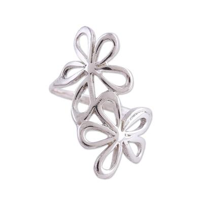 Twin Floral Beauty,'Sterling Silver Floral Cocktail Ring from India'