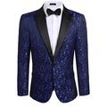 JINIDU Men's Floral Party Dress Suit Stylish Dinner Jacket Wedding Blazer Prom Tuxedo, Blue, XS