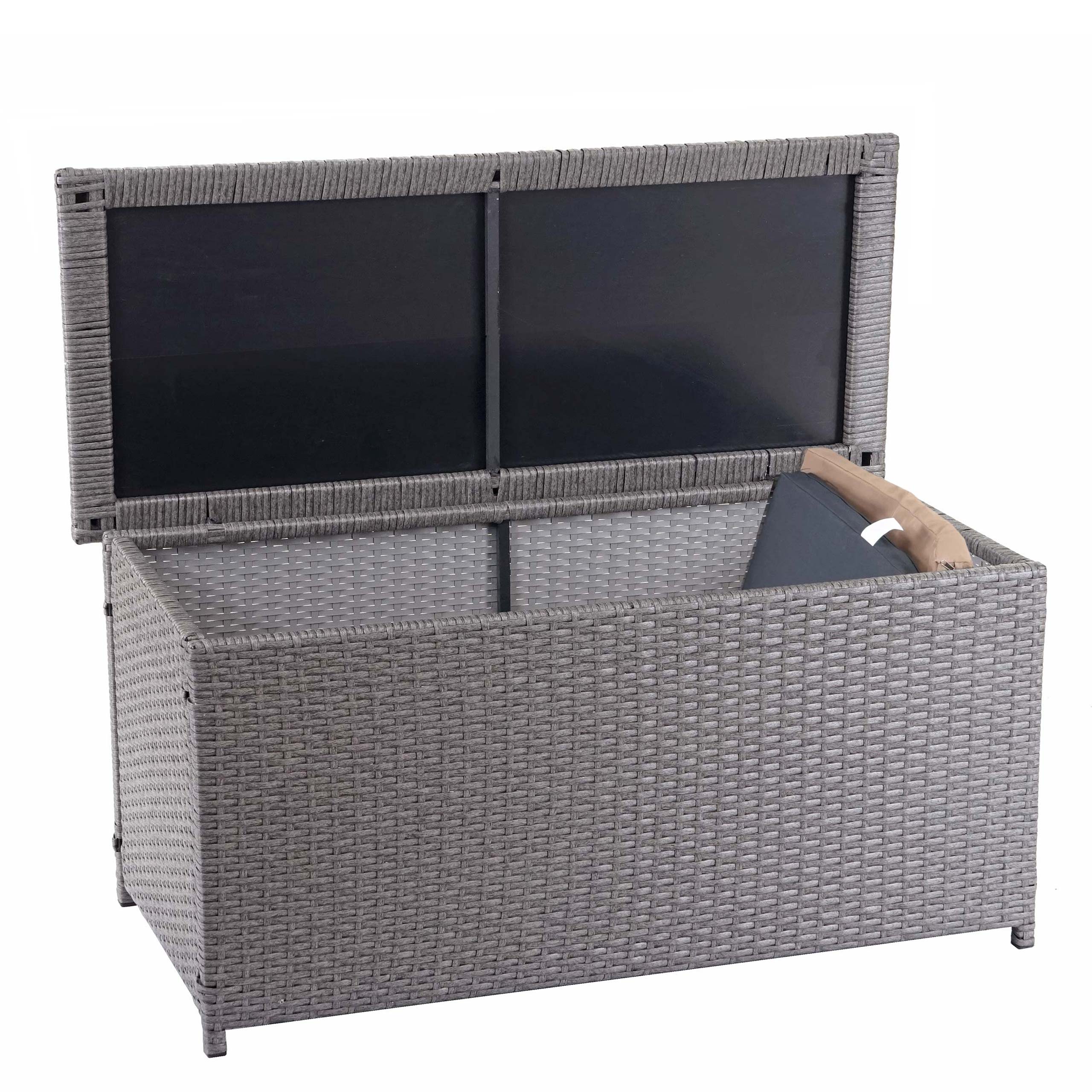 Poly-Rattan Kissenbox HWC-D88, Gartentruhe Auflagenbox Truhe ~ Basic grau, 63x135x52cm 320l - www.heute-wohnen.de