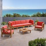 Raymo 4 Piece Teak Sofa Seating Group w/ Cushions /Natural Hards in Red Laurel Foundry Modern Farmhouse® | 26.5 H x 121 W x 30.25 D in | Outdoor Furniture | Wayfair