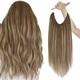 Easyouth Wire Hair Extensions Human Hair Balayage Wire Extensions Ombre Brown to Honey Blonde Secret Hair Extensions Real Hair Invisible 12 Inch 70g