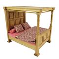 Melody Jane Dolls House Tudor Light Oak Tester Bed 4 Poster with Bedding Bedroom Furniture