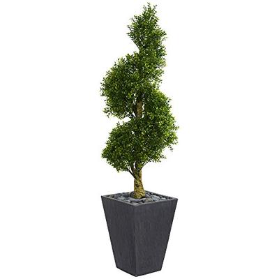 Nearly Natural 5' Boxwood Spiral Topiary in Slate Planter Green