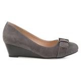 Brinley Co. Womens Gael Faux Suede Buckle Detail Comfort-Sole Wedges Grey, 12 Regular US screenshot. Shoes directory of Clothing & Accessories.