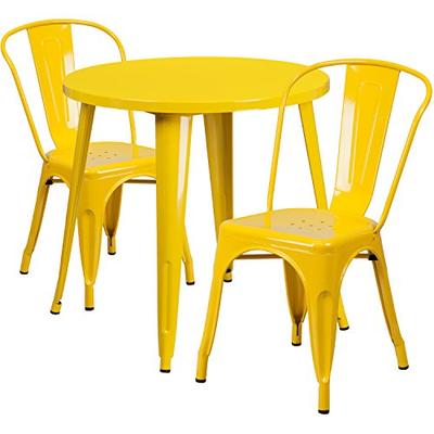 Flash Furniture 30'' Round Yellow Metal Indoor-Outdoor Table Set with 2 Cafe Chairs