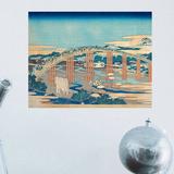 ArtVerse Japanese Bridge Wood Block Print Removable Art Wall Decal Vinyl in Blue/Brown/Gray | 14 H x 18 W in | Wayfair HOK131A1418A