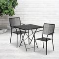 Flash Furniture Oia 28" Square Indoor-Outdoor Folding Patio Table Set w/ 2 Square Back Chairs Metal in Black | Wayfair CO-28SQF-02CHR2-BK-GG