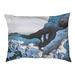 Tucker Murphy Pet™ Burkart Climbing on Mt. Fuji Indoor/Outdoor Dog Pillow/Classic Polyester in White/Indigo | 9.5 H x 29.5 W x 9.5 D in | Wayfair