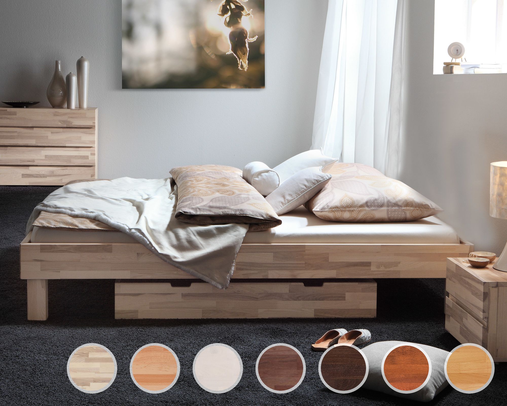 Hasena Wood-Line Massivholzbett Cantu 180x200 cm Kernbuche natur 20 cm