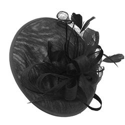 Caprilite Black and Black Sinamay Big Disc Saucer Fascinator Hat for Women Weddings Headband