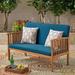 Winston Porter Brizza Outdoor Acacia Wood Loveseat w/ Cushions Wood in Blue/Brown | 33.5 H x 53.25 W x 27.5 D in | Wayfair