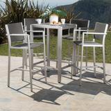 Wade Logan® Caggiano Square 4 - Person 27" Long Aluminum Bar Height Outdoor Dining Set Metal/Wicker/Rattan in Gray | 27 W x 27 D in | Wayfair