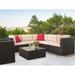 Brayden Studio® Omar 7 Piece Rattan Sectional Seating Group w/ Cushions Synthetic Wicker/All - Weather Wicker/Wicker/Rattan in Red/Brown | Outdoor Furniture | Wayfair