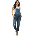 Motherhood Maternity Women's Side Panel Skinny Ankle Length Denim Overalls Jeans, Medium Wash