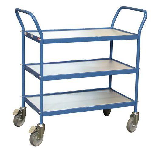 Chariot À Plateaux Bois 150 Kg - 3 Plateaux - Roues Caoutchouc - Fimm