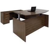 Modern Walnut Adjustable Height Bow Front U-Shaped Desk