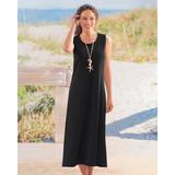 Appleseeds Women's Boardwalk Solid Sleeveless Maxi Knit Dress - Black - 1X - Womens