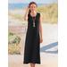 Appleseeds Women's Boardwalk Solid Sleeveless Maxi Knit Dress - Black - 1X - Womens