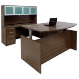 Adjustable Height Bow Front U-Shaped Desk w/Hutch in Modern Walnut