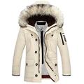 moxishop Men's Australia Wool Fur Collar Down Jacket/Extra Heavy Wind/Waterproof Cold Weather Parka Jacket/Hood Down Coat Jacket XS-XXL (UK X-Small, K1518-Beige)