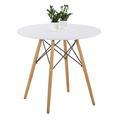 GOLDFAN Dining Table Modern Round Kitchen Table with Natural Beech Wood Legs and Matt Spray Paint, White, 80cm(Table Only)