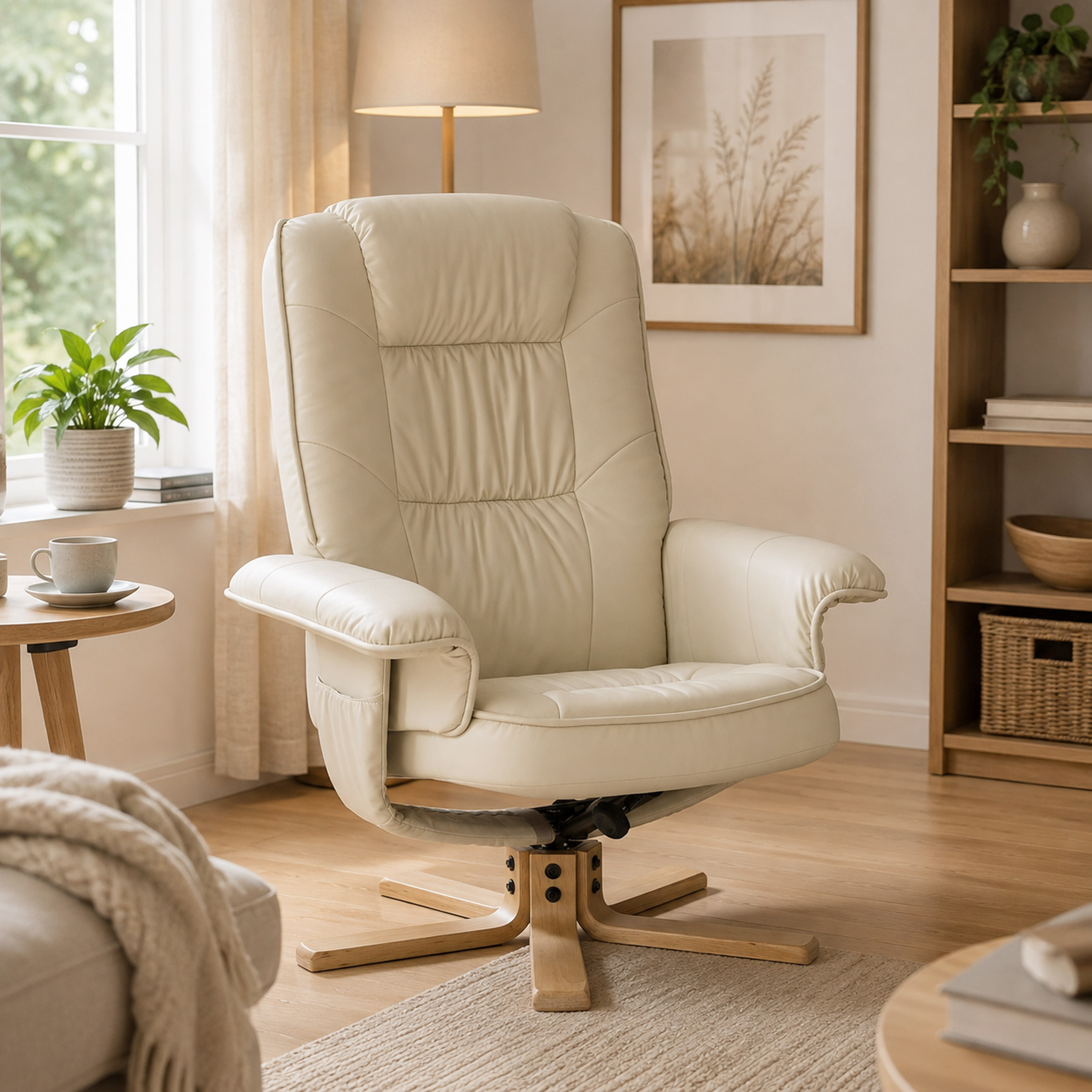 Relaxsessel Fernsehsessel Sessel ohne Hocker M56 Kunstleder FSC®-zertifiziert ~ creme - www.heute-wohnen.de