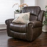 Lark Manor™ Faulks 43.25" Wide Faux Leather Manual Glider Standard Recliner Faux Leather in Brown | 39.75 H x 40.25 W x 38.75 D in | Wayfair