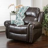 Lark Manor™ Faulks 43.25" Wide Faux Leather Manual Glider Standard Recliner Faux Leather in Brown | 39.75 H x 40.25 W x 38.75 D in | Wayfair