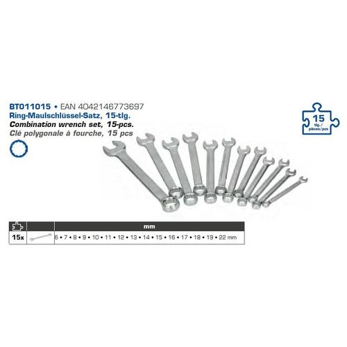 Brilliant Tools Gabel-Ringschlüssel, 15-tlg. Ring-/Gabelschlüsselsatz BT011015