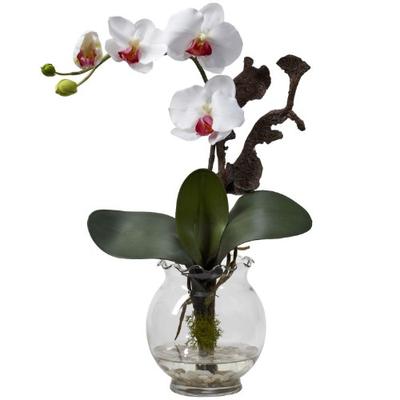 Nearly Natural 1277-WH Mini Phalaenopsis with Fluted Vase Silk Flower Arrangement, White