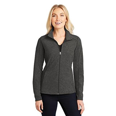 Port Authority Ladies Heather Microfleece Full-Zip Jacket, Black Charcoal Heather, Large