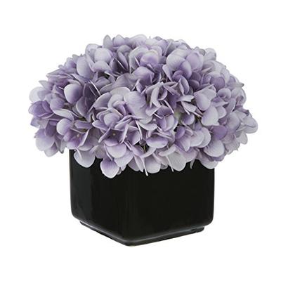 Artificial Hydrangea in Small Black Cube Ceramic Color: Lavender