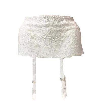 Womens Plus Size White Floral Lace Nickel Free Adjustable Garterbelt Garter Belt for Stockings Linge